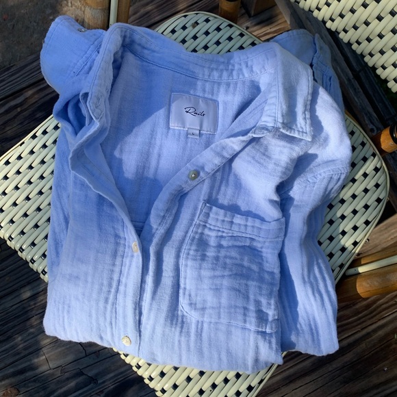 Rails Cotton Gauze Ellis Blue Bluebell Button Down Shirt Long Sleeve - Picture 8 of 10